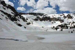 A frozen Lake Solitude in Grand Teton National Park. Photographed June 21, 2008.