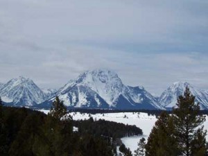 Mount Moran rises behind Jackson Lake, viewed from Signal Mountain on March 11, 2007.